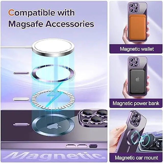 Alt view image 3 of 6 - Hython Magnetic Clear Case for iPhone 14 Pro Max Case [Compatible with MagSafe] [Full Camera Lens Protection] Luxury Plating Edge Slim Soft TPU Cover Shockproof Protective Phone Case, Purple