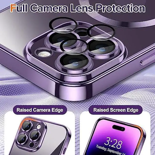 Alt view image 4 of 6 - Hython Magnetic Clear Case for iPhone 14 Pro Max Case [Compatible with MagSafe] [Full Camera Lens Protection] Luxury Plating Edge Slim Soft TPU Cover Shockproof Protective Phone Case, Purple