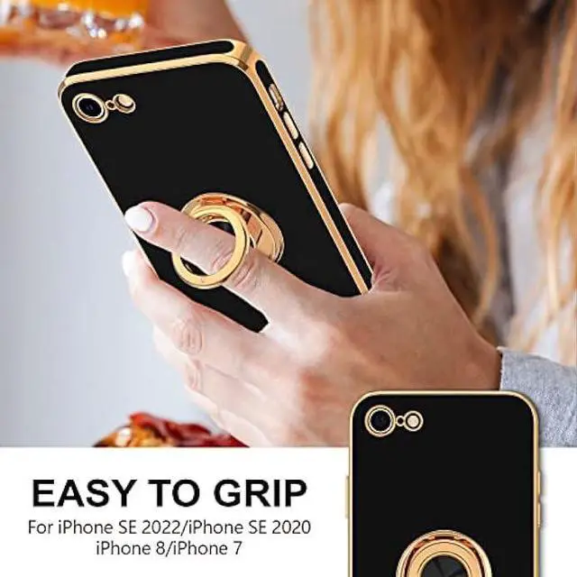 Alt view image 2 of 6 - Hython Case for iPhone SE 2022, iPhone SE 2020, iPhone 7 Case, iPhone 8 Case with Ring Holder Stand Magnetic Kickstand, Plating Rose Gold Soft TPU Bumper Camera Protection Shockproof Phone Cases-Black