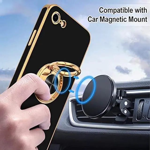 Alt view image 5 of 6 - Hython Case for iPhone SE 2022, iPhone SE 2020, iPhone 7 Case, iPhone 8 Case with Ring Holder Stand Magnetic Kickstand, Plating Rose Gold Soft TPU Bumper Camera Protection Shockproof Phone Cases-Black