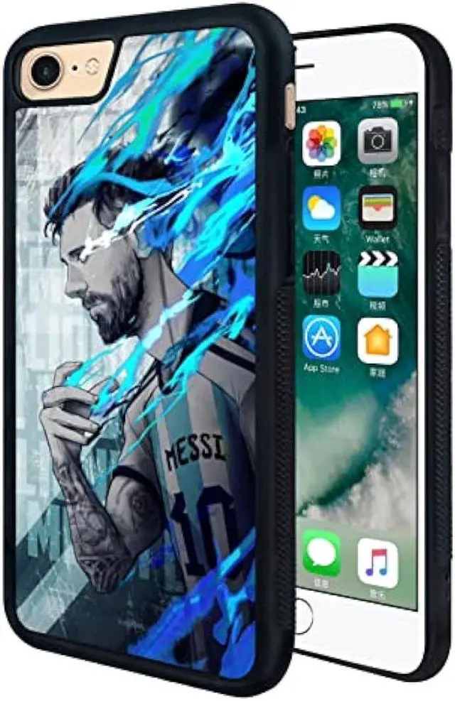 Alt view image 2 of 6 - Cool Messi Soccer Phone Case, Football iPhone 7/8/Se Case, Non-Slip Pattern Design and Shock Absorption, Soft Silica Gel Frame Support Black Phone Case for Teen Girls and Boys, Women and Men