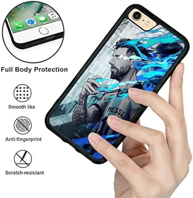 Alt view image 5 of 6 - Cool Messi Soccer Phone Case, Football iPhone 7/8/Se Case, Non-Slip Pattern Design and Shock Absorption, Soft Silica Gel Frame Support Black Phone Case for Teen Girls and Boys, Women and Men