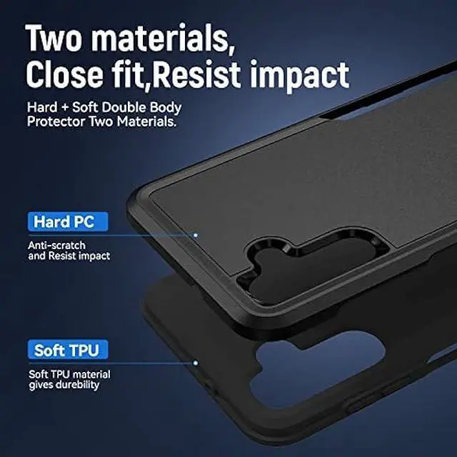 Alt view image 5 of 6 - Warsia for Galaxy A13 5G Case, Samsung Case with Screen Protector,Heavy-Duty Tough Rugged Shockproof Protective Phone, Black