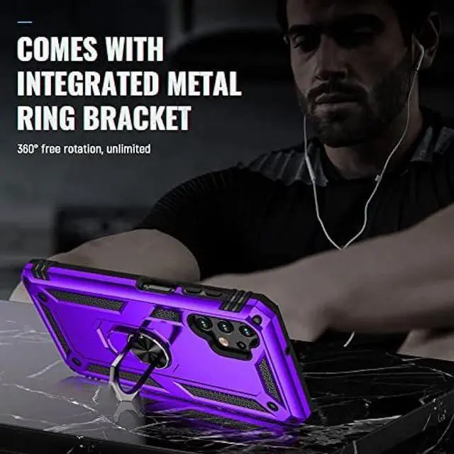 Alt view image 3 of 6 - Galaxy A13 4G Case, Samsung A13 4G Case with HD Screen Protector, Androgate Military-Grade Ring Holder Kickstand Car Mount 15ft Drop Tested Cover Phone Case for Samsung Galaxy A13 4G, Purple