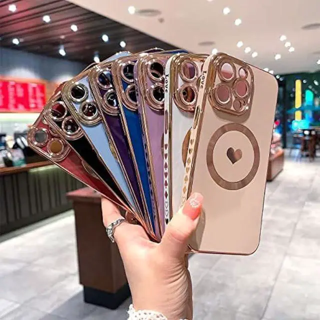 Alt view image 6 of 6 - Weonmov Magnetic Case for iPhone 14 Pro Max Case for Women Men [ Compatible with MagSafe ], Cute Love Heart Soft Back Cover Raised Full Camera Lens Protection Phone Case (6.7) - Pink