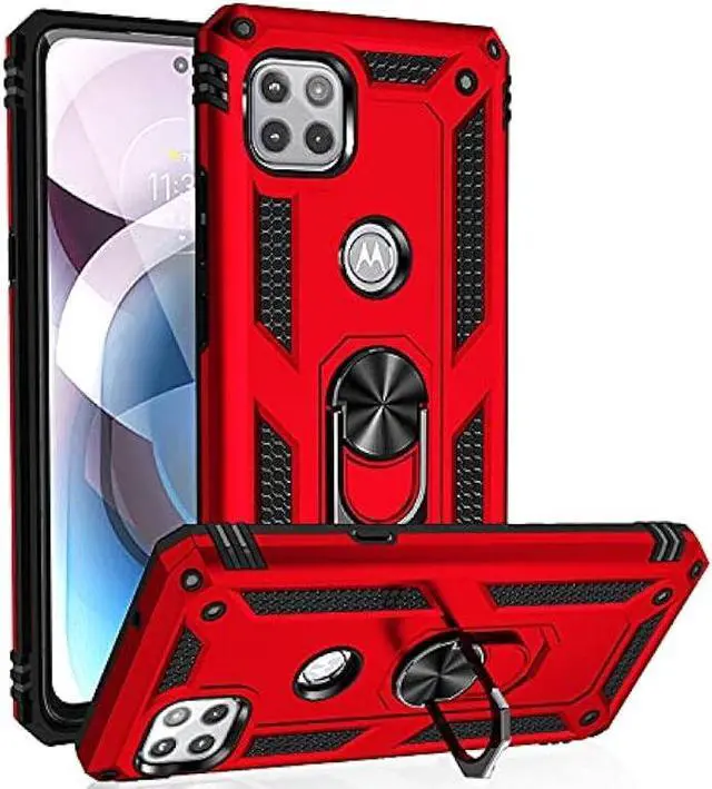 Main image of Military Grade Drop Impact for Moto One 5G Ace Case Motorola One 5G Ace G 5G Case 360 Metal Rotating Ring Kickstand Holder Armor Heavy Duty Shockproof Case for One 5G Ace Phone Case (Red)
