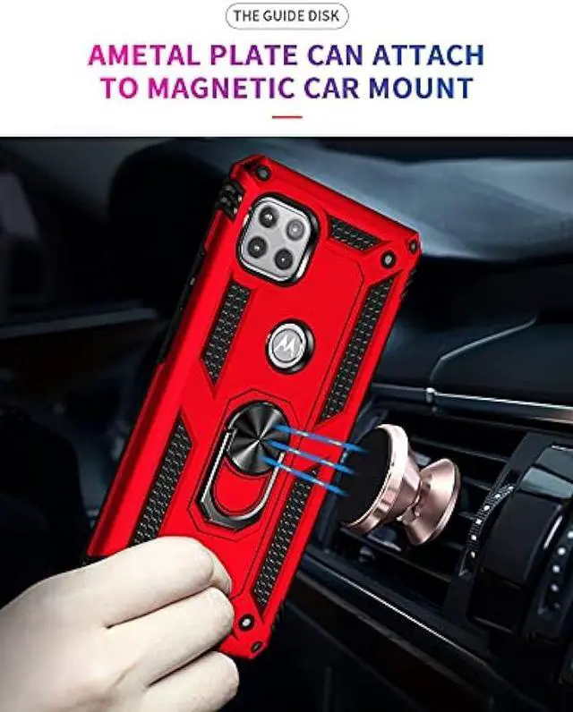 Alt view image 3 of 7 - Military Grade Drop Impact for Moto One 5G Ace Case Motorola One 5G Ace G 5G Case 360 Metal Rotating Ring Kickstand Holder Armor Heavy Duty Shockproof Case for One 5G Ace Phone Case (Red)