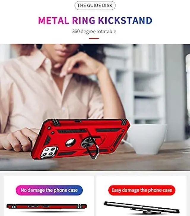 Alt view image 4 of 7 - Military Grade Drop Impact for Moto One 5G Ace Case Motorola One 5G Ace G 5G Case 360 Metal Rotating Ring Kickstand Holder Armor Heavy Duty Shockproof Case for One 5G Ace Phone Case (Red)