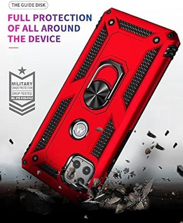Alt view image 5 of 7 - Military Grade Drop Impact for Moto One 5G Ace Case Motorola One 5G Ace G 5G Case 360 Metal Rotating Ring Kickstand Holder Armor Heavy Duty Shockproof Case for One 5G Ace Phone Case (Red)