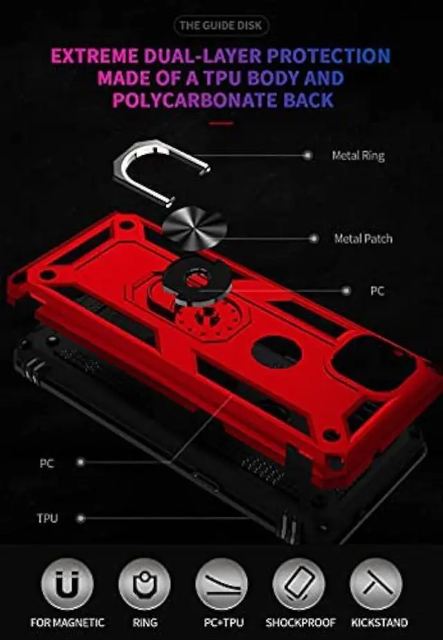 Alt view image 6 of 7 - Military Grade Drop Impact for Moto One 5G Ace Case Motorola One 5G Ace G 5G Case 360 Metal Rotating Ring Kickstand Holder Armor Heavy Duty Shockproof Case for One 5G Ace Phone Case (Red)