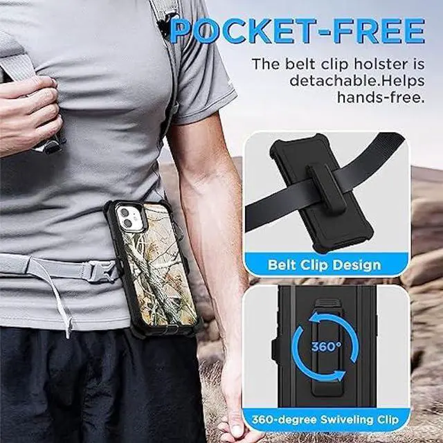 Alt view image 3 of 6 - AICase for iPhone 11 Case with Belt-Clip Holster, Heavy Duty Drop Protection Rugged Shockproof/Drop/Dust Proof 3-Layer Protective Durable Phone Cover for iPhone 11, Black/Tree