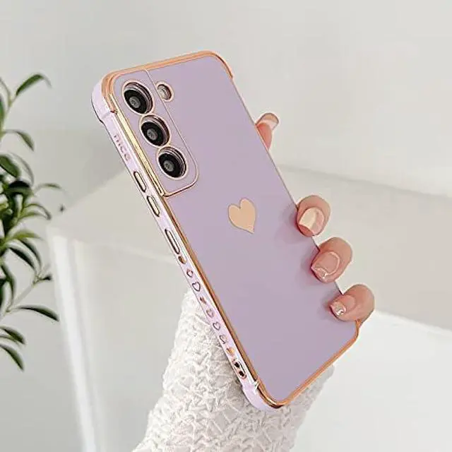 Alt view image 3 of 6 - phylla Compatible with Samsung Galaxy S21 FE 6.4 5g Phone Case Luxury Plating Cute Love Heart Side Small Pattern Case Full Camera Protection Soft Silicone Shockproof Bumper Cover (Purple)