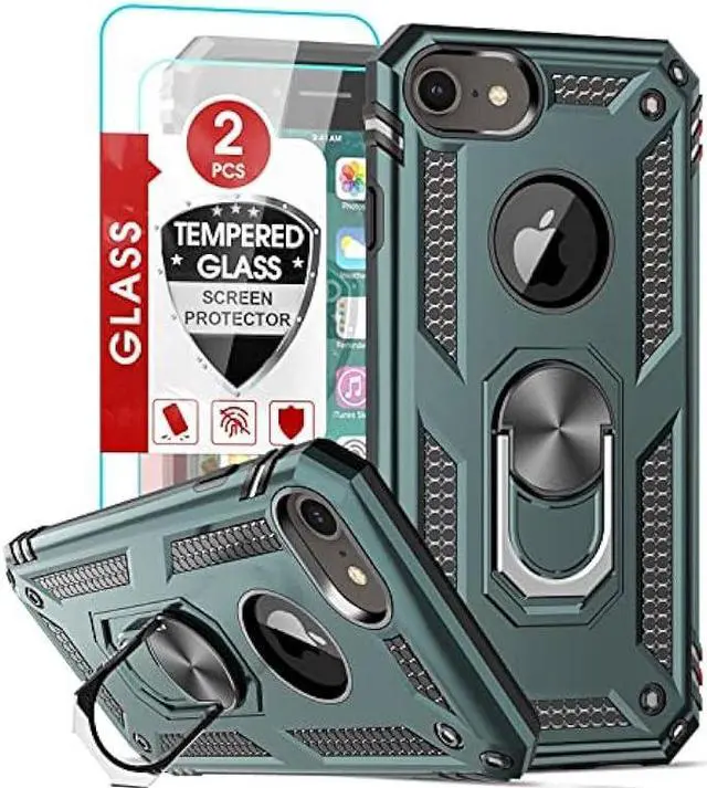 Main image of LeYi Compatible for iPhone 8 Case, iPhone 7 Case, iPhone 6s/ 6 Case with [2 Pack] Tempered Glass Screen Protector, Military-Grade Phone Case with Ring Kickstand for iPhone 6/6s/7/8, Midnight Green