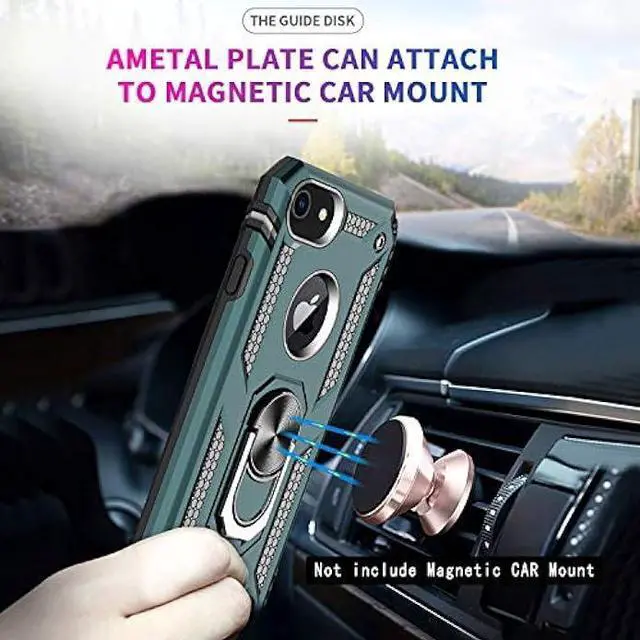 Alt view image 3 of 6 - LeYi Compatible for iPhone 8 Case, iPhone 7 Case, iPhone 6s/ 6 Case with [2 Pack] Tempered Glass Screen Protector, Military-Grade Phone Case with Ring Kickstand for iPhone 6/6s/7/8, Midnight Green