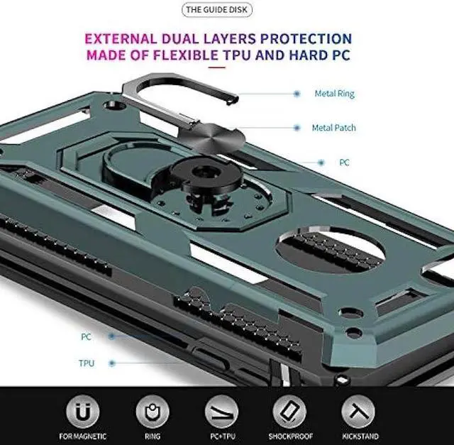 Alt view image 4 of 6 - LeYi Compatible for iPhone 8 Case, iPhone 7 Case, iPhone 6s/ 6 Case with [2 Pack] Tempered Glass Screen Protector, Military-Grade Phone Case with Ring Kickstand for iPhone 6/6s/7/8, Midnight Green