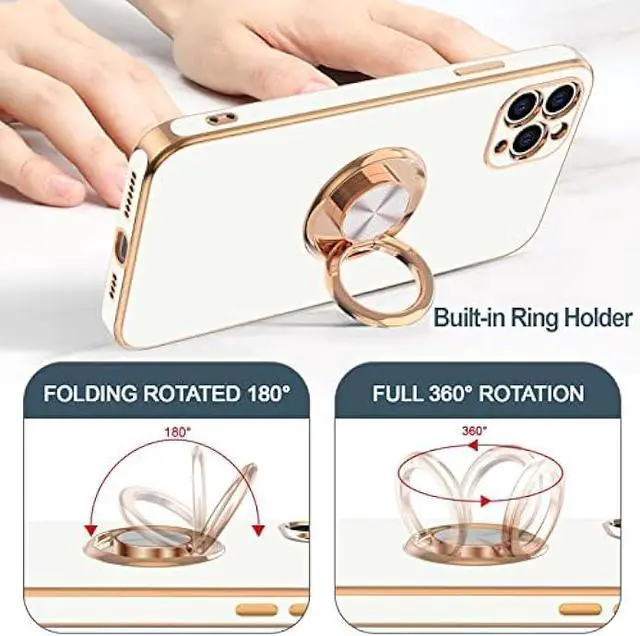 Alt view image 4 of 6 - Hython Case for iPhone 11 Pro Max Case with Ring Stand [360°Rotatable Ring Holder Magnetic Kickstand] [Shiny Plated Rose Gold Edge] Soft TPU Cover Luxury Protective Phone Case for Women Men, White