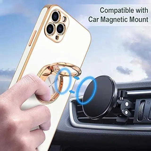 Alt view image 5 of 6 - Hython Case for iPhone 11 Pro Max Case with Ring Stand [360°Rotatable Ring Holder Magnetic Kickstand] [Shiny Plated Rose Gold Edge] Soft TPU Cover Luxury Protective Phone Case for Women Men, White