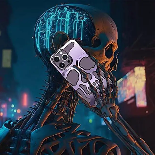 Alt view image 6 of 6 - Lotadilo for iPhone 14 Pro Max Phone Case for Men, Women Cool Skull Skeleton Funny Gothic Hollow Halloween Cases for Boy Girls, Hollowed Designer Plated Shockproof Cover for iPhone 14 Promax Purple