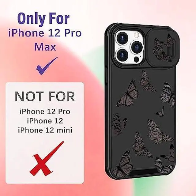 Alt view image 2 of 6 - Funermei (2in1 for iPhone 12 Pro Max Case for Women Butterfly Cute Girls Phone Cover Girly Pretty Aesthetic Black Butterfly Design with Camera Cover and Ring Stand Funda for Apple 12 Pro Max Case