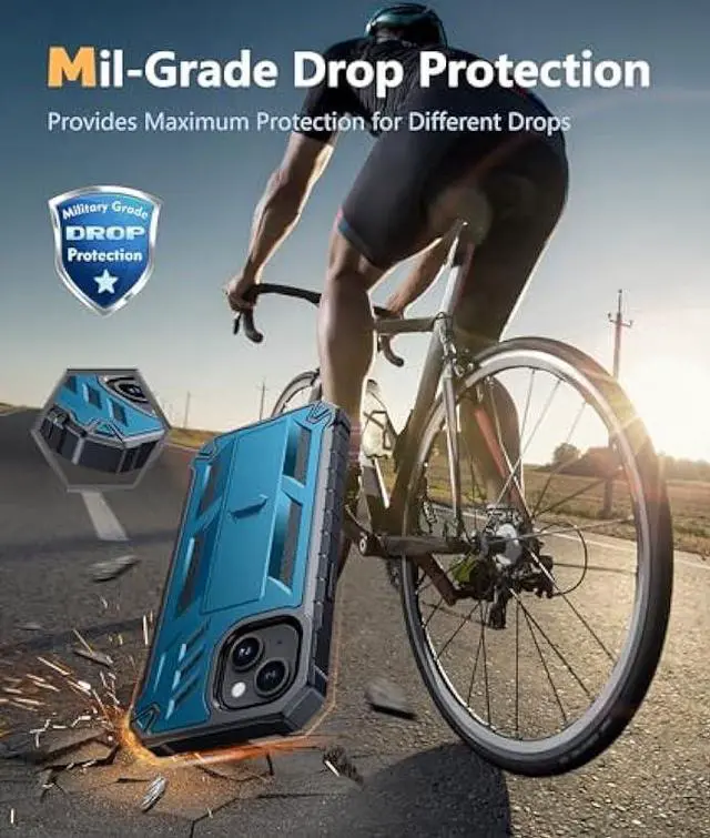 Alt view image 3 of 6 - FNTCASE for iPhone 15 Phone Case: Military Grade Shockproof Full Protection Hard Phonecase with Kickstand - Dual Layer Matte Textured Drop Proof Rugged Protective Cover - 6.1 Inch Blue