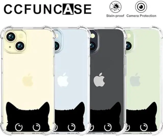 Alt view image 3 of 6 - CCFUNCASE Cute Case Compatible with iPhone 15 Clear for Women - Rugged Phone Case Funda Protector Protectores Cover Skin para Compatible with iPhone 15 (Kawaii Lovely Cat Black)