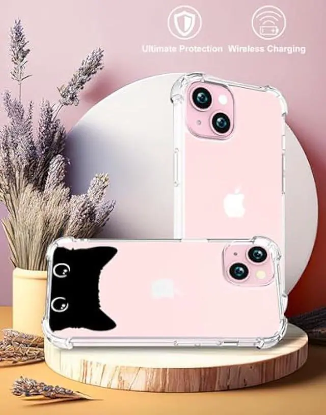 Alt view image 4 of 6 - CCFUNCASE Cute Case Compatible with iPhone 15 Clear for Women - Rugged Phone Case Funda Protector Protectores Cover Skin para Compatible with iPhone 15 (Kawaii Lovely Cat Black)
