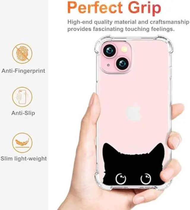 Alt view image 5 of 6 - CCFUNCASE Cute Case Compatible with iPhone 15 Clear for Women - Rugged Phone Case Funda Protector Protectores Cover Skin para Compatible with iPhone 15 (Kawaii Lovely Cat Black)