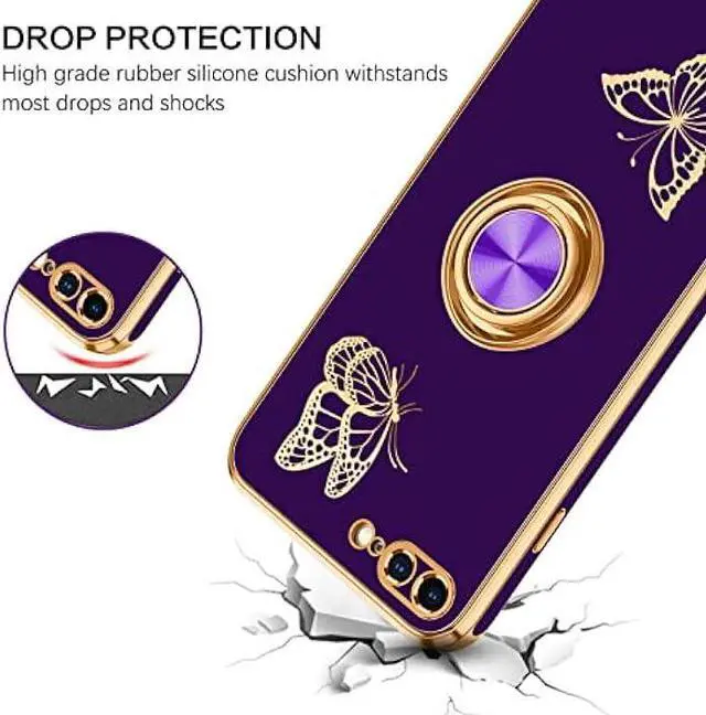 Alt view image 3 of 6 - BENTOBEN iPhone 8 Plus Case, Phone Case iPhone 7 Plus, Slim Fit Cute Butterfly Design Kickstand Ring Holder Shockproof Protection Soft TPU Bumper Drop Protective Girls Women Boy Men Cover, Deep Purple