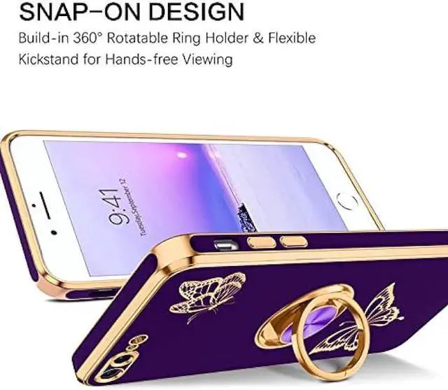 Alt view image 5 of 6 - BENTOBEN iPhone 8 Plus Case, Phone Case iPhone 7 Plus, Slim Fit Cute Butterfly Design Kickstand Ring Holder Shockproof Protection Soft TPU Bumper Drop Protective Girls Women Boy Men Cover, Deep Purple