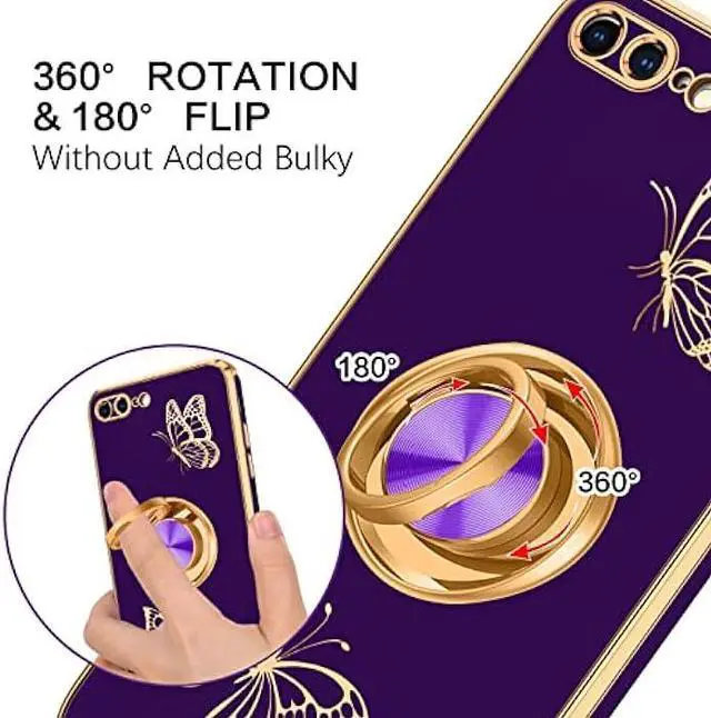 Alt view image 4 of 6 - BENTOBEN iPhone 8 Plus Case, Phone Case iPhone 7 Plus, Slim Fit Cute Butterfly Design Kickstand Ring Holder Shockproof Protection Soft TPU Bumper Drop Protective Girls Women Boy Men Cover, Deep Purple