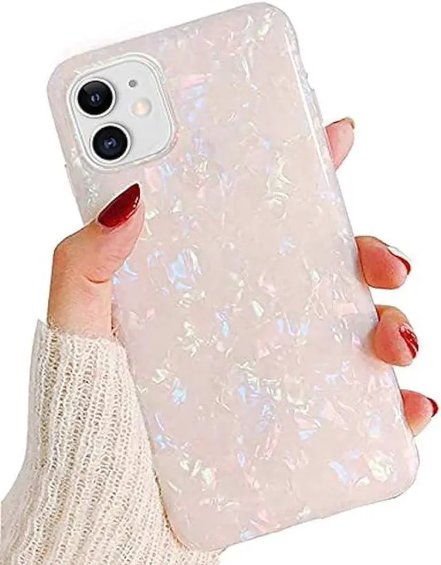 Main image of J.west Compatible with iPhone 12 Case and iPhone 12 Pro Case, Luxury Sparkle Translucent Clear Opal Pearly Luster Design Soft Silicone Slim Protective Phone Case Cover for Girls Women Lady (Colorful)