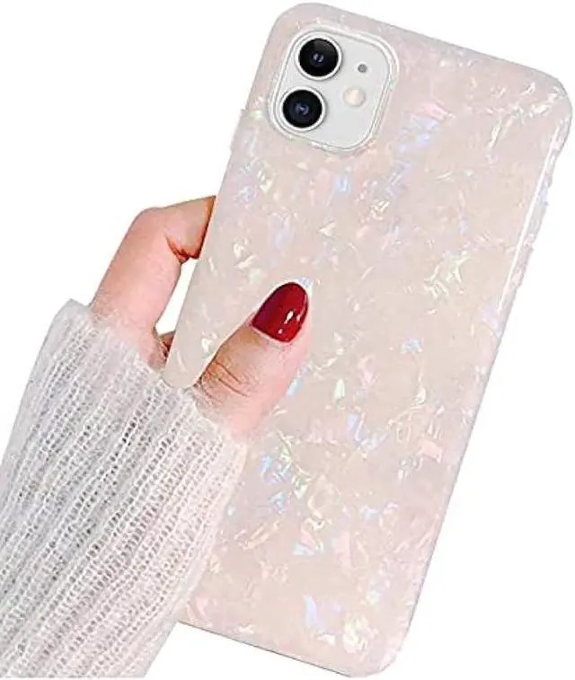 Alt view image 2 of 6 - J.west Compatible with iPhone 12 Case and iPhone 12 Pro Case, Luxury Sparkle Translucent Clear Opal Pearly Luster Design Soft Silicone Slim Protective Phone Case Cover for Girls Women Lady (Colorful)