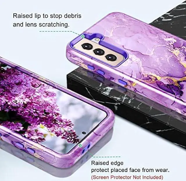 Alt view image 3 of 7 - Lamcase for Galaxy S21 5G Case, Heavy Duty Shockproof Hybrid Hard PC Soft TPU Bumper Three Layer Drop Protection Anti-Fall Cover Phone Case for Samsung Galaxy S21 5G 6.2 inch 2021, Purple Marble