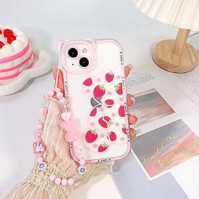Alt view image 2 of 7 - NITITOP Compatible for iPhone 13 Case Cute Bear Clear Floral Flower for Girls Women Pattern with Bear Ears Soft TPU Shockproof Protective Girly-Strawberry Bear