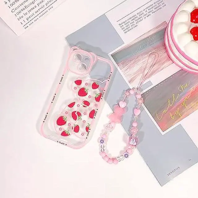 Alt view image 6 of 7 - NITITOP Compatible for iPhone 13 Case Cute Bear Clear Floral Flower for Girls Women Pattern with Bear Ears Soft TPU Shockproof Protective Girly-Strawberry Bear