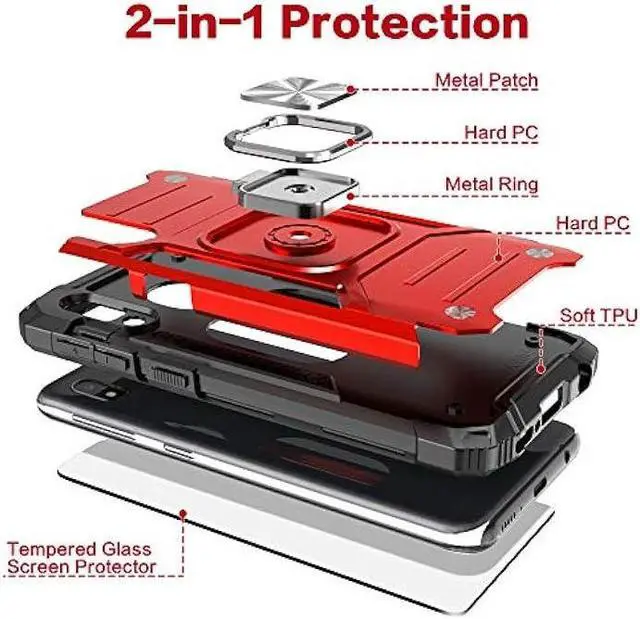 Alt view image 6 of 6 - IDYStar Galaxy A10E Case with Screen Protector, Galaxy A10E Case, Shockproof Drop Test Cover with Car Mount Kickstand Lightweight Protective Cover for Samsung Galaxy A10E, Red