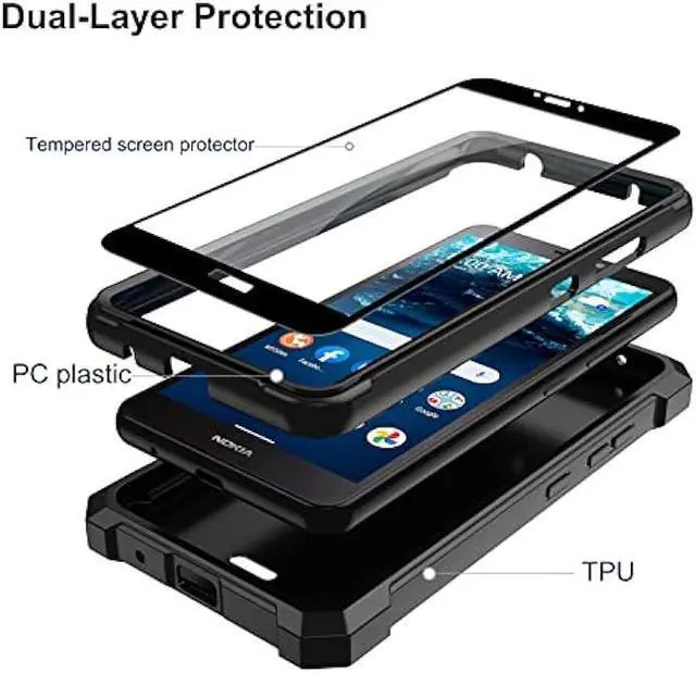 Alt view image 3 of 7 - Ailiber for Nokia C100 Phone Case, Nokia C100 Case with Screen Protector, 2 Layer Structure Protection, Shock-Absorbing Corners TPU Bumper, Heavy Duty Full Body Protective Cover for Nokia C100-Black