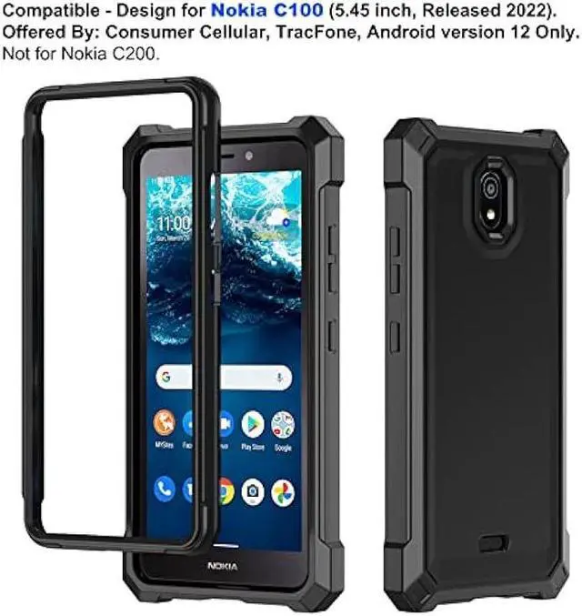 Alt view image 2 of 7 - Ailiber for Nokia C100 Phone Case, Nokia C100 Case with Screen Protector, 2 Layer Structure Protection, Shock-Absorbing Corners TPU Bumper, Heavy Duty Full Body Protective Cover for Nokia C100-Black