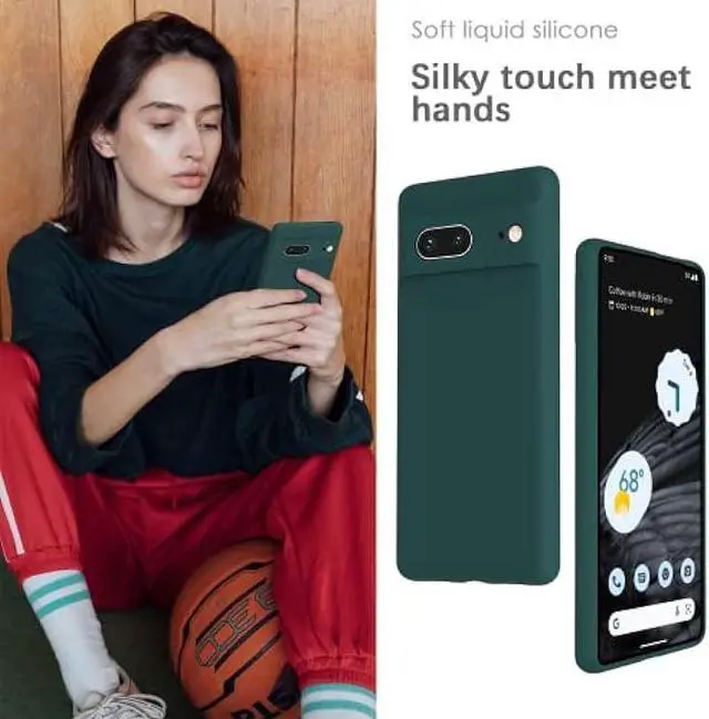 Alt view image 4 of 7 - YATWIN Silicone Case for Google Pixel 7 5G, Soft-Touch, Shockproof, DustProof, Full Body Armour Phone Cover for Google Pixel 7 5G - Dark Green