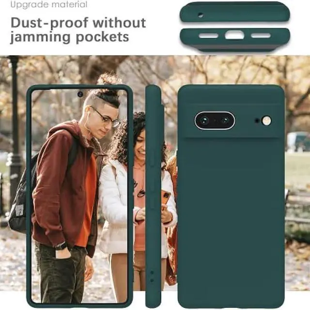 Alt view image 7 of 7 - YATWIN Silicone Case for Google Pixel 7 5G, Soft-Touch, Shockproof, DustProof, Full Body Armour Phone Cover for Google Pixel 7 5G - Dark Green