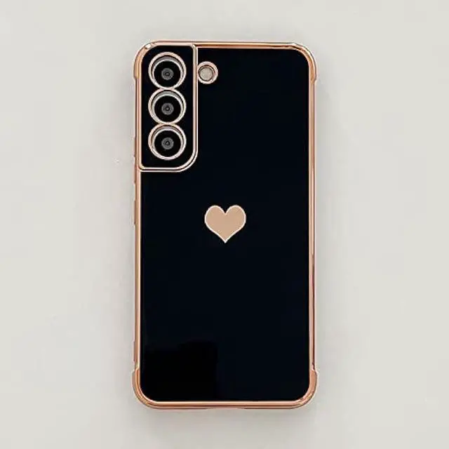 Alt view image 5 of 6 - phylla Compatible with Samsung Galaxy S21+ Plus 6.7 5g Case,Luxury Plating Cute Love Heart Side Small Pattern Phone Case,Full Camera Protection Soft Silicone Shockproof Bumper Cover (Black)