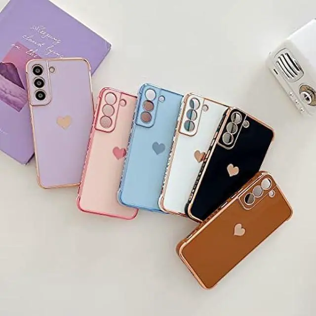 Alt view image 6 of 6 - phylla Compatible with Samsung Galaxy S21+ Plus 6.7 5g Case,Luxury Plating Cute Love Heart Side Small Pattern Phone Case,Full Camera Protection Soft Silicone Shockproof Bumper Cover (Black)