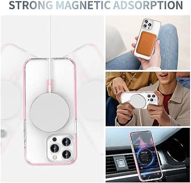 Alt view image 2 of 6 - MILPROX Compatible with iPhone 15 Pro Max Case - Compatible with MagSafe - Magnetic Clear Trasparent Design - Non-Yellowing Anti-Slip - Shockproof Bumper Phone Cover - Pink