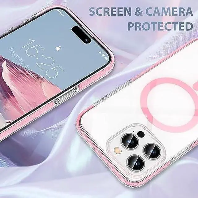 Alt view image 4 of 6 - MILPROX Compatible with iPhone 15 Pro Max Case - Compatible with MagSafe - Magnetic Clear Trasparent Design - Non-Yellowing Anti-Slip - Shockproof Bumper Phone Cover - Pink