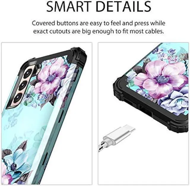 Alt view image 4 of 7 - Casetego Compatible with Galaxy S21 5G Case,Floral Three Layer Heavy Duty Sturdy Shockproof Full Body Protective Cover Case for Samsung Galaxy S21 5G 6.2 inch,Blue Flower