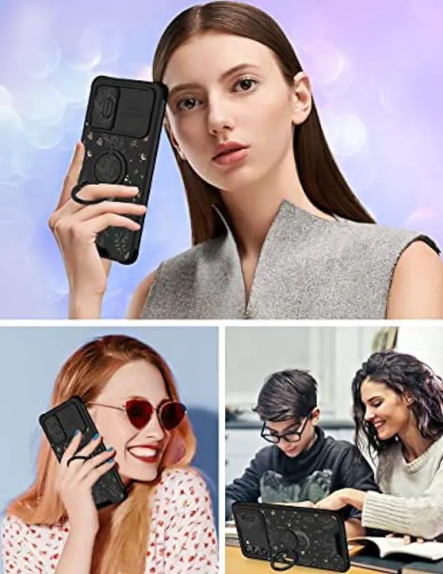 Alt view image 6 of 6 - Goocrux (2in1 for Samsung Galaxy S20 FE 5G Case Moon Plants for Women Girls Cute Phone Cover Flower Heart Stars Space Design with Slide Camera Cover+Ring Holder Fashion Black Cases for S20FE 6.5''