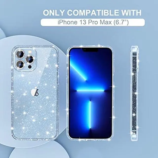 Alt view image 2 of 6 - Choiche Compatible iPhone 13 Pro Max Case Cute, Women Clear Glitter Bling Sparkly Case, [3 x Diamond Camera Lens Protectors] [Non-Yellowing Shockproof Protective Cover] 6.7-inch (Glitter Clear)