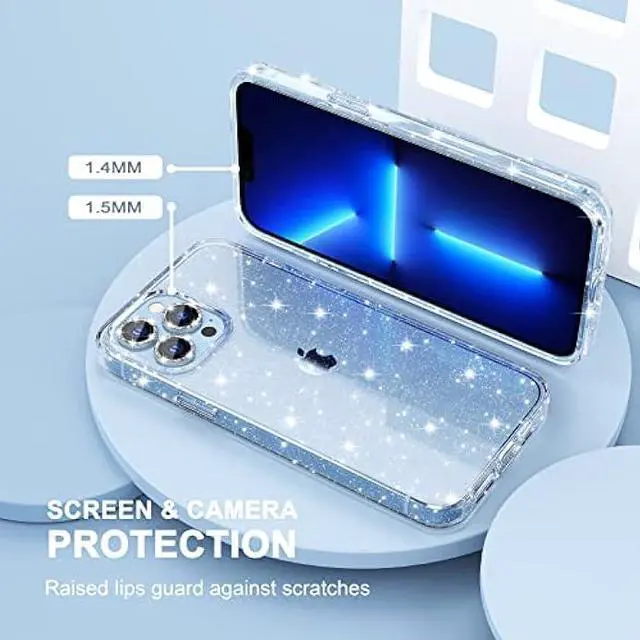 Alt view image 4 of 6 - Choiche Compatible iPhone 13 Pro Max Case Cute, Women Clear Glitter Bling Sparkly Case, [3 x Diamond Camera Lens Protectors] [Non-Yellowing Shockproof Protective Cover] 6.7-inch (Glitter Clear)