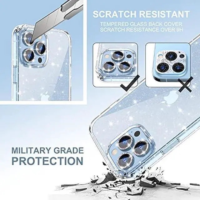 Alt view image 5 of 6 - Choiche Compatible iPhone 13 Pro Max Case Cute, Women Clear Glitter Bling Sparkly Case, [3 x Diamond Camera Lens Protectors] [Non-Yellowing Shockproof Protective Cover] 6.7-inch (Glitter Clear)