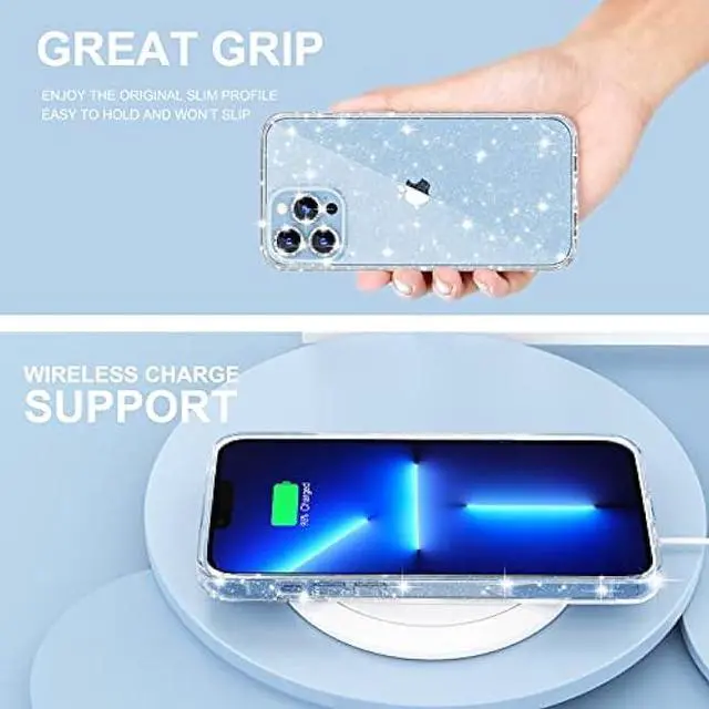 Alt view image 6 of 6 - Choiche Compatible iPhone 13 Pro Max Case Cute, Women Clear Glitter Bling Sparkly Case, [3 x Diamond Camera Lens Protectors] [Non-Yellowing Shockproof Protective Cover] 6.7-inch (Glitter Clear)